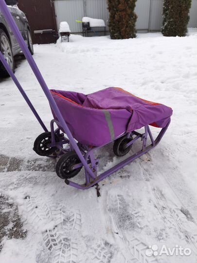 Детские санки коляска с колесами бу