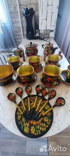 Набор столовой посуды СССР хохлома дерево