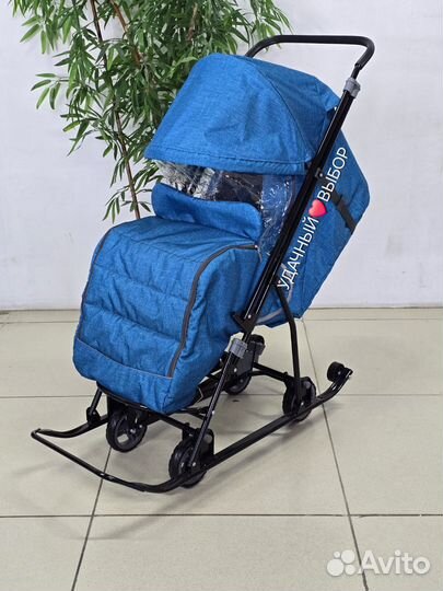 Санки-коляска Galaxy Снежинка (бирюзовый лен)