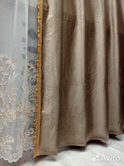 Бархатные шторы с бахромой,стекстеклярус,тюль