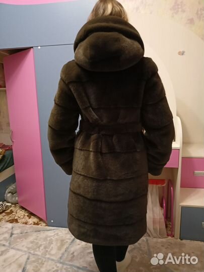 Шуба Bengala из эко меха под норку с капюшоном