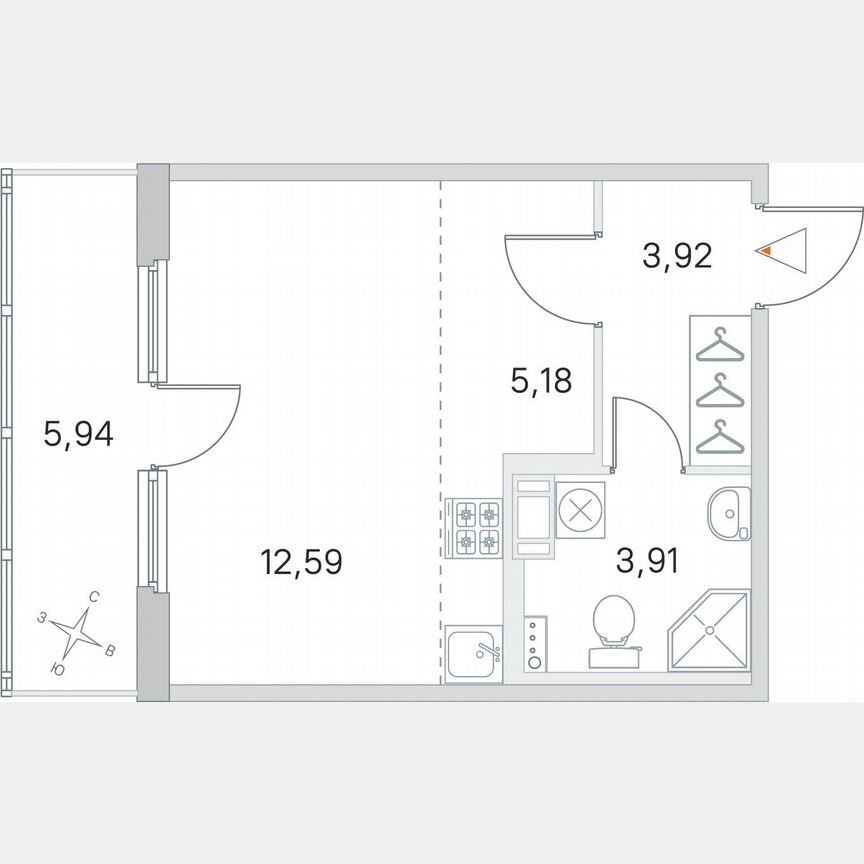 Квартира-студия, 28,6 м², 2/4 эт.