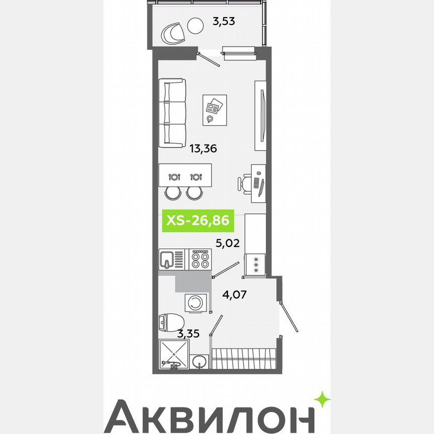 Квартира-студия, 26,9 м², 11/12 эт.