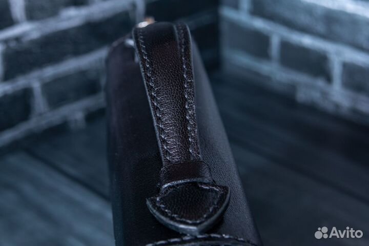 Клатч кожаный на молнии ручная работа черный мужск