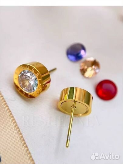 Серьги пусеты bvlgari сьемные камни