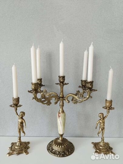 Старинный подсвечник,канделябр с ониксом
