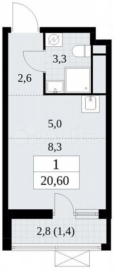 Квартира-студия, 20,6 м², 16/16 эт.
