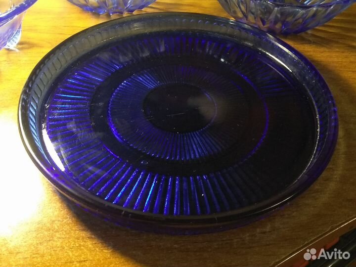 Салатники и поднос винтаж синее стекло