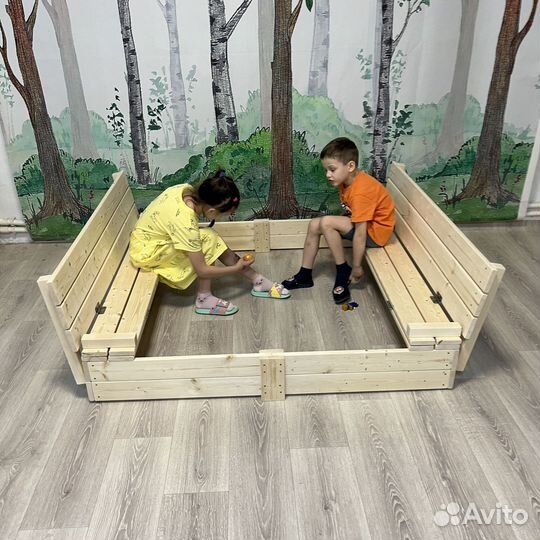 Детская песочница с крышкой, деревянная