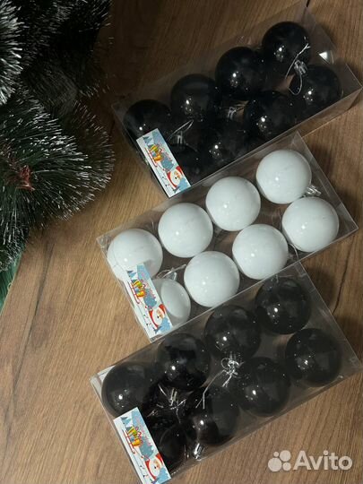 Пластиковые елочные шары на елку черные и белые