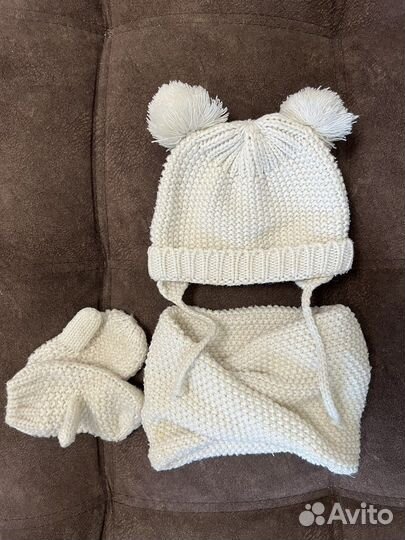 Шапка снуд варежки zara