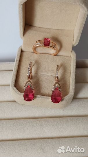 Золотые серьги циркон рубин новые проба 585 RG