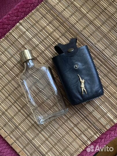 Фляжка охота Стекло Кожа Бронза