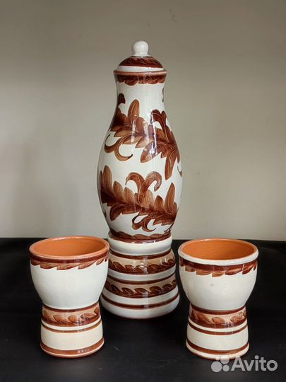 Штоф керамический 28,5 см два стакана 9,8 см