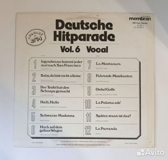 LP сборник Deutsche Hitparade Vol. 6 Vocal / 1974