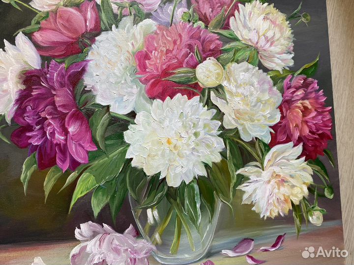 Картина маслом. Пионы