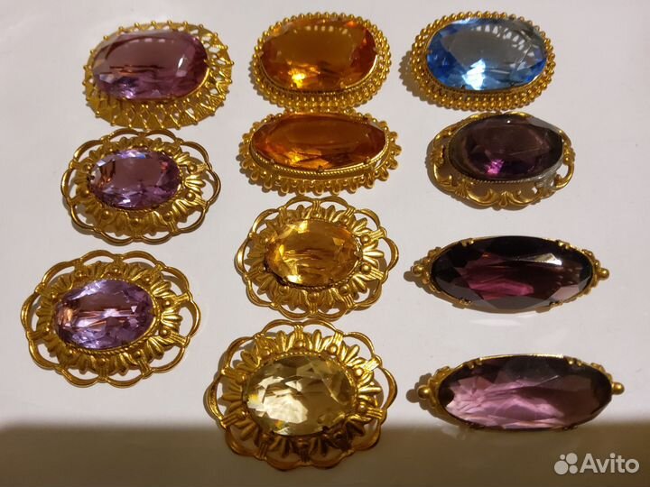 Брошь СССР 1960х гг александрит,аметист,цитрин