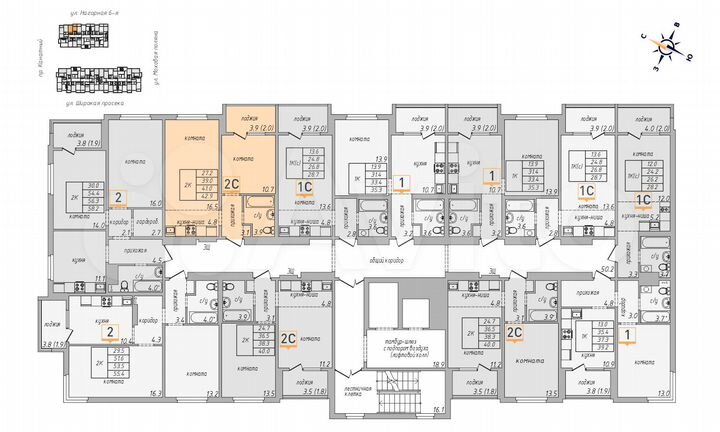 2-к. квартира, 42,9 м², 10/17 эт.