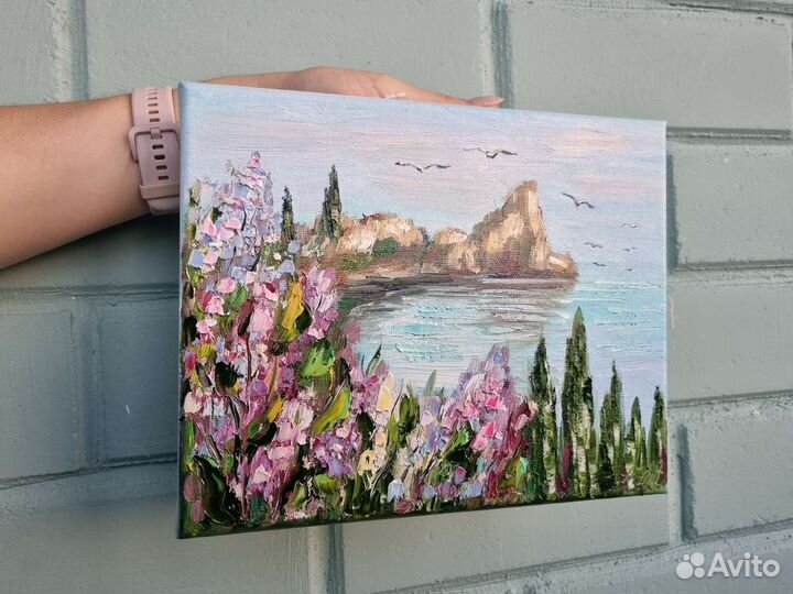 Картина маслом морской пейзаж Гурзуф Крым море