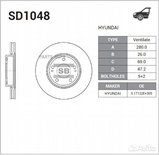 Sangsin brake SD1048 Диск тормозной передний hyund