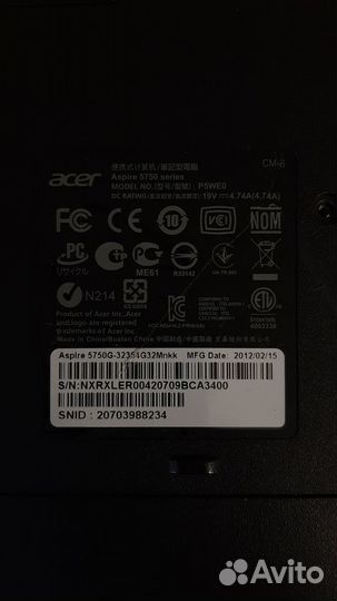 Ноутбук Acer 5750G-3235G32Mnkk на разбор/запчасти