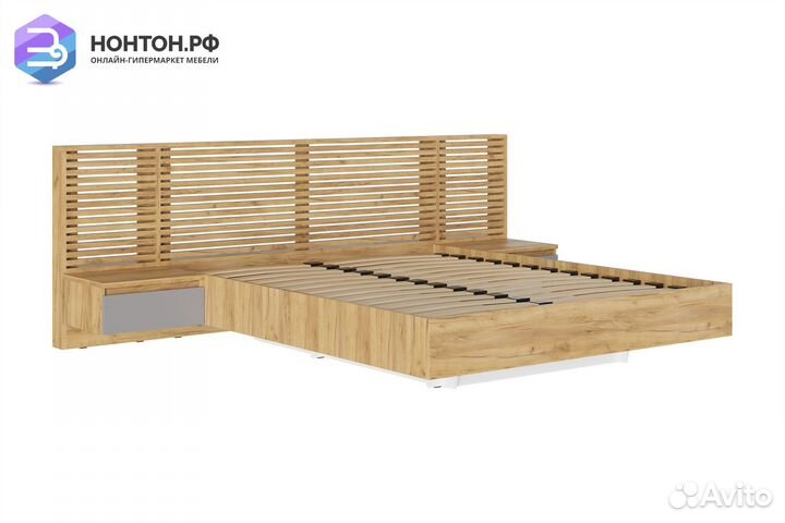 Кровать Бостон с тумбами 1.6 м дуб крафт золотой