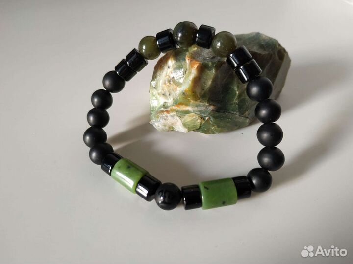 Новый мужской браслет из камня нефрит агат черный