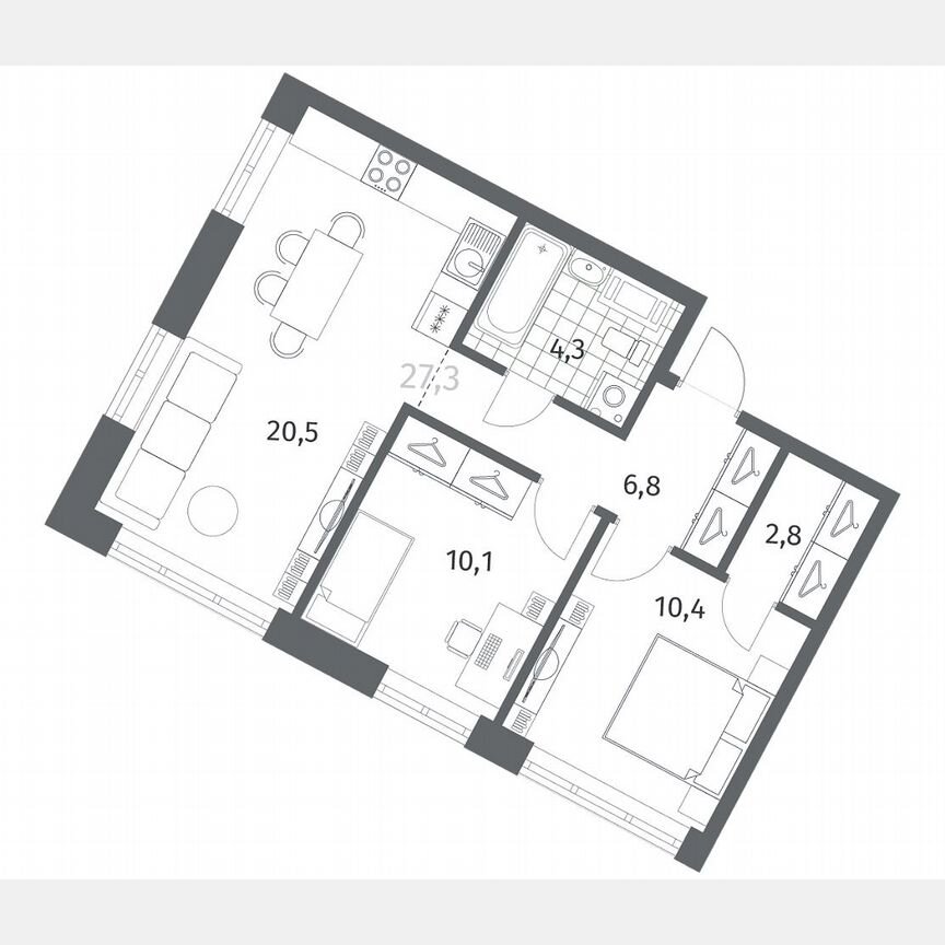 2-к. квартира, 54,9 м², 11/12 эт.