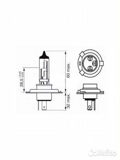 Лампа H4 Bosch Plus 30 12V 60/55W, 2 шт. в компл