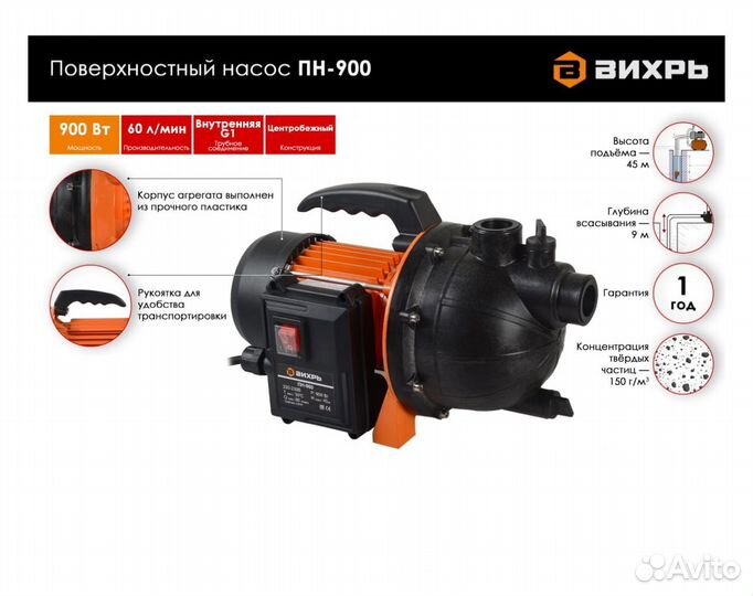 Поверхностный насос Вихрь пн-900 68/4/2