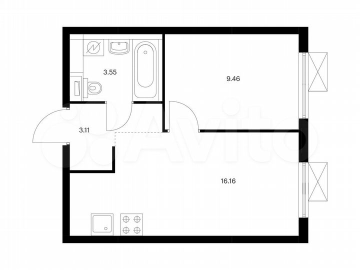 1-к. квартира, 32,3 м², 12/17 эт.