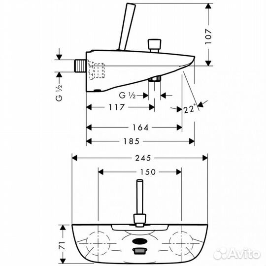 Смеситель для ванны Hansgrohe PuraVida 15472400 бе