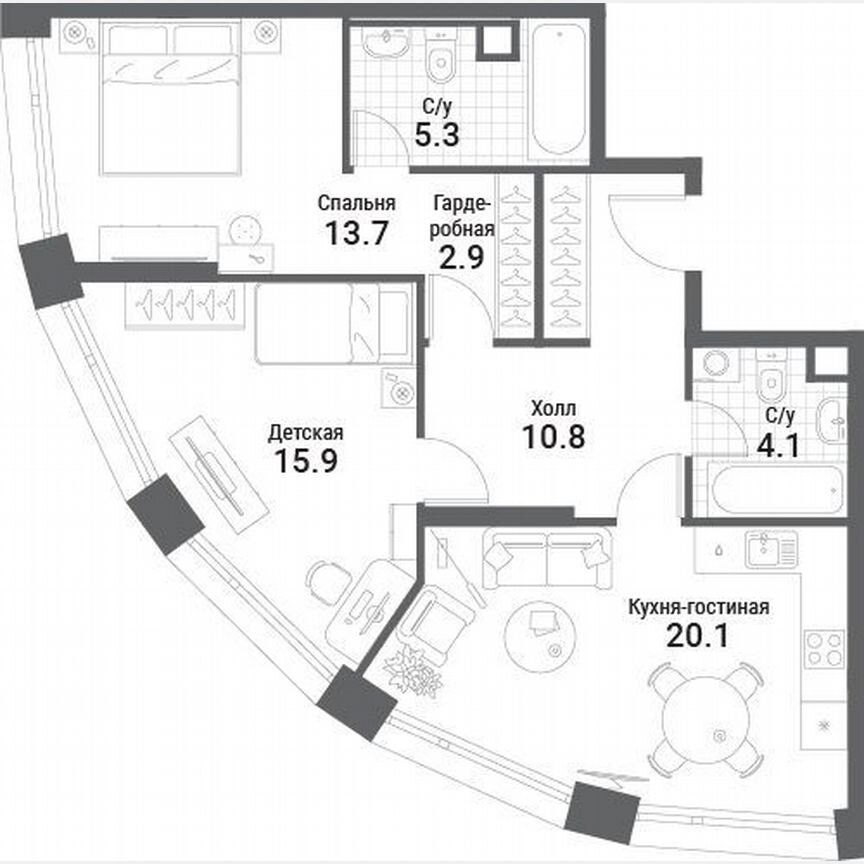 2-к. квартира, 72,8 м², 4/35 эт.
