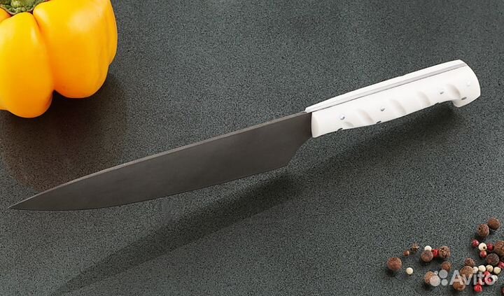 Нож Шеф №5 сталь Х12мф, рукоять акрил белый