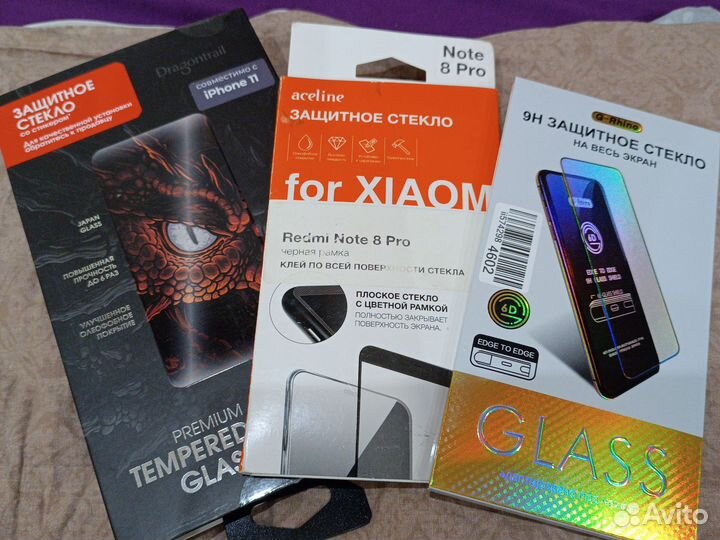 Защитное стекло iPhone 11, redmi note 8 pro