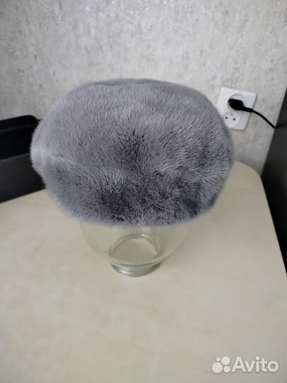 Берет норковый голубой