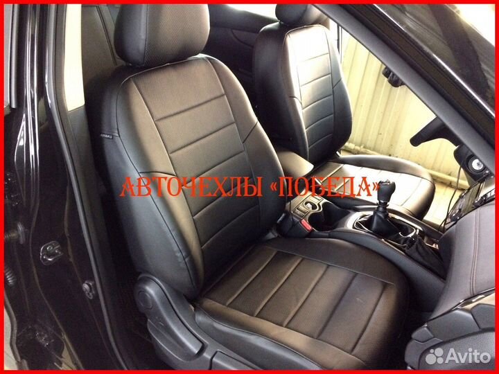 Чехлы Nissan Qashqai 2 из экокожи чёрные Классика