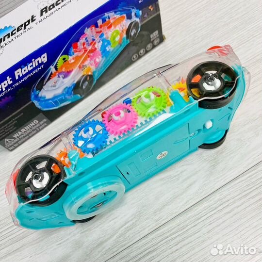 Прозрачная светящаяся машинка с шестеренками музык