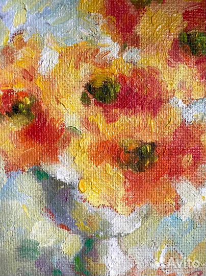 Картина маслом красные маки цветы букет летний