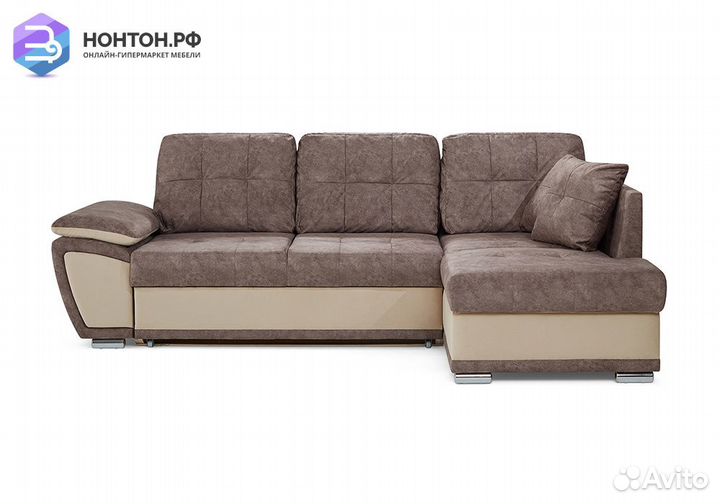 Диван угловой дельфин Риттэр коричневый / бежевый