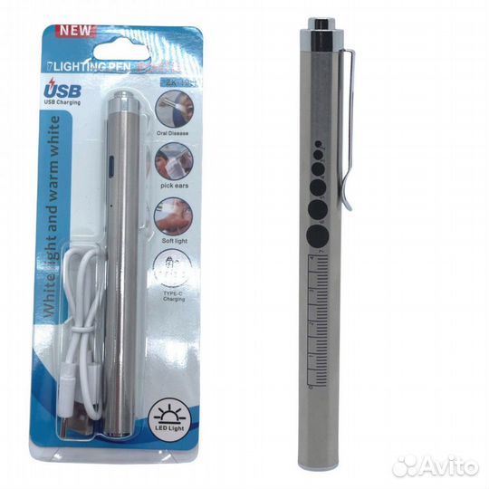 Медицинский фонарь, металл, аккум, новый