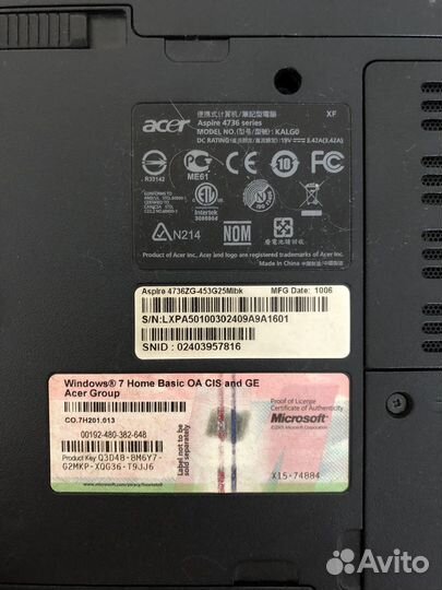 Ноутбук Acer Aspire 4736G-663G25Mi в разбор