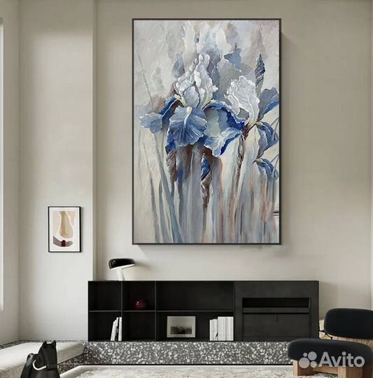 Картина маслом на хосте Интерьерная «Ирисы»