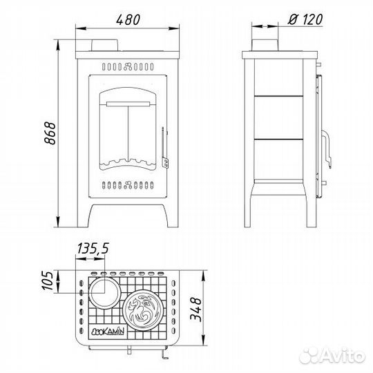 Печь-камин Экокамин Бавария Оптима с плитой