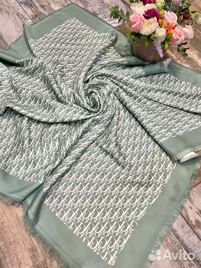 Платок шаль Dior из шерсти и хлопка зеленый