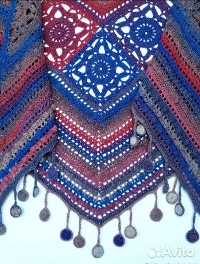 Шаль вязаная 100% шерсть Дундага ручная работа