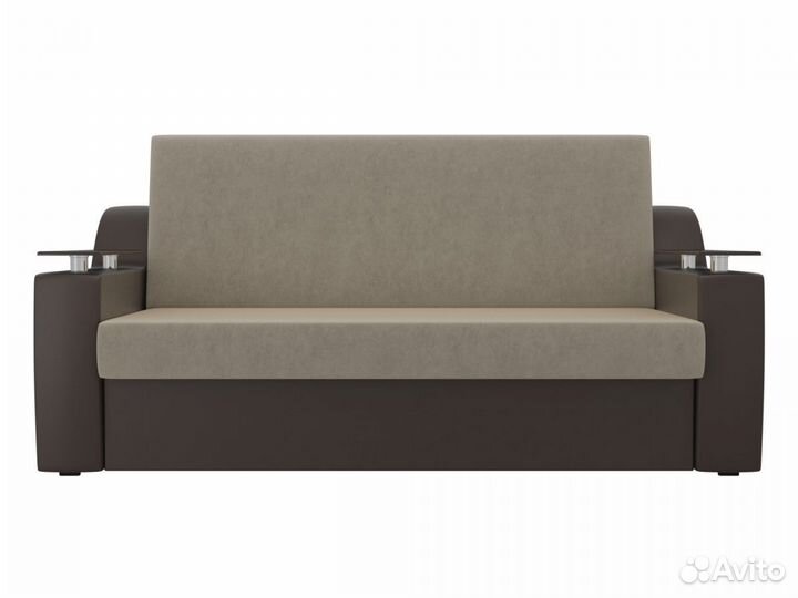 Диван прямой аккордеон Сенатор 160, микровельвет, бежевый, коричневый