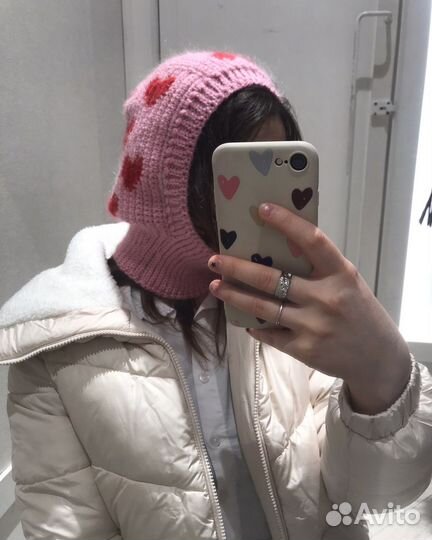 Балаклава вязаная с сердечками