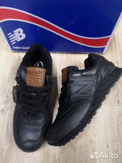 Кроссовки New balance 574 кожа чёрные демисезон