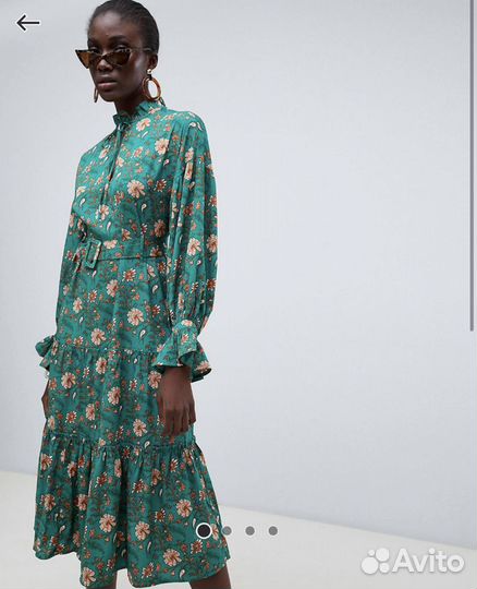 Платье макси, vero moda, рр М, с поясом зеленое 42